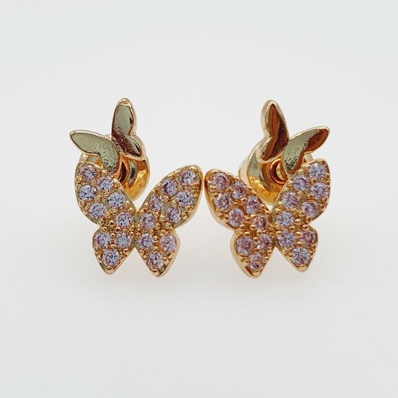 "Pink Double Butterfly Princess Cut CZ Earrings for Women, GPMB1544 - Picture 2 of 2